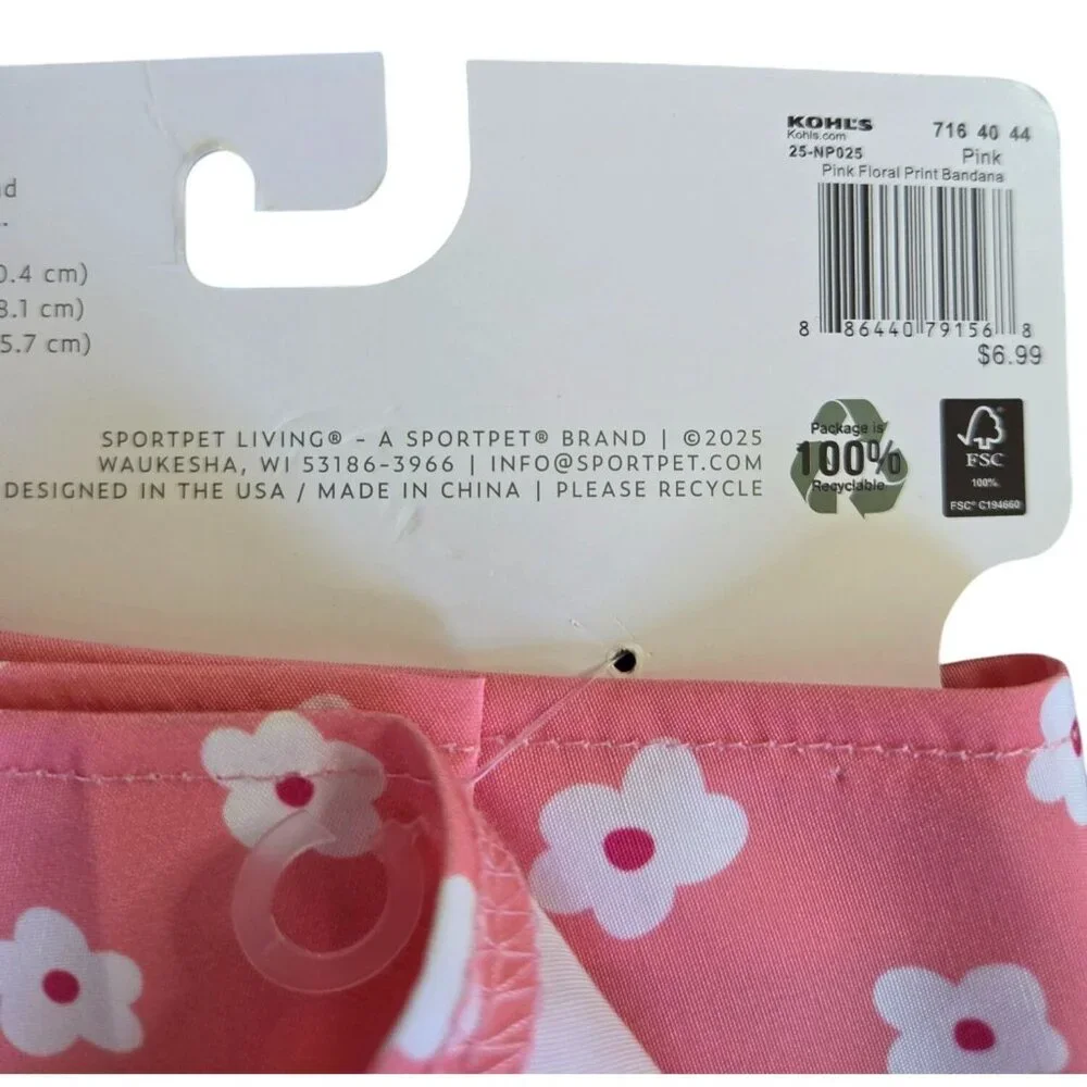 Pink Floral Dog Bandana - Medium/Large